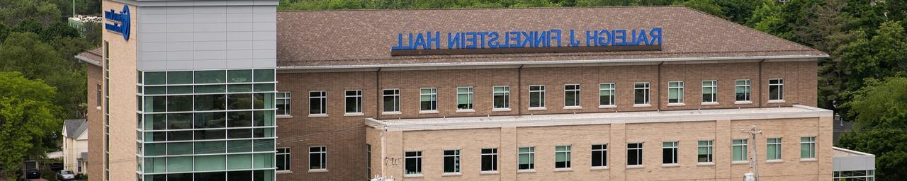 Overhead view of the top half of GVSU's Raleigh J. Finkelstein Hall.